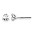 14k White Gold 5/8 carat Certified Lab Grown Diamond VS+ F+ Round Complete Three Prong Screwback Stud Earrings, 0.66 ct, 4.4 x 4.4 mm