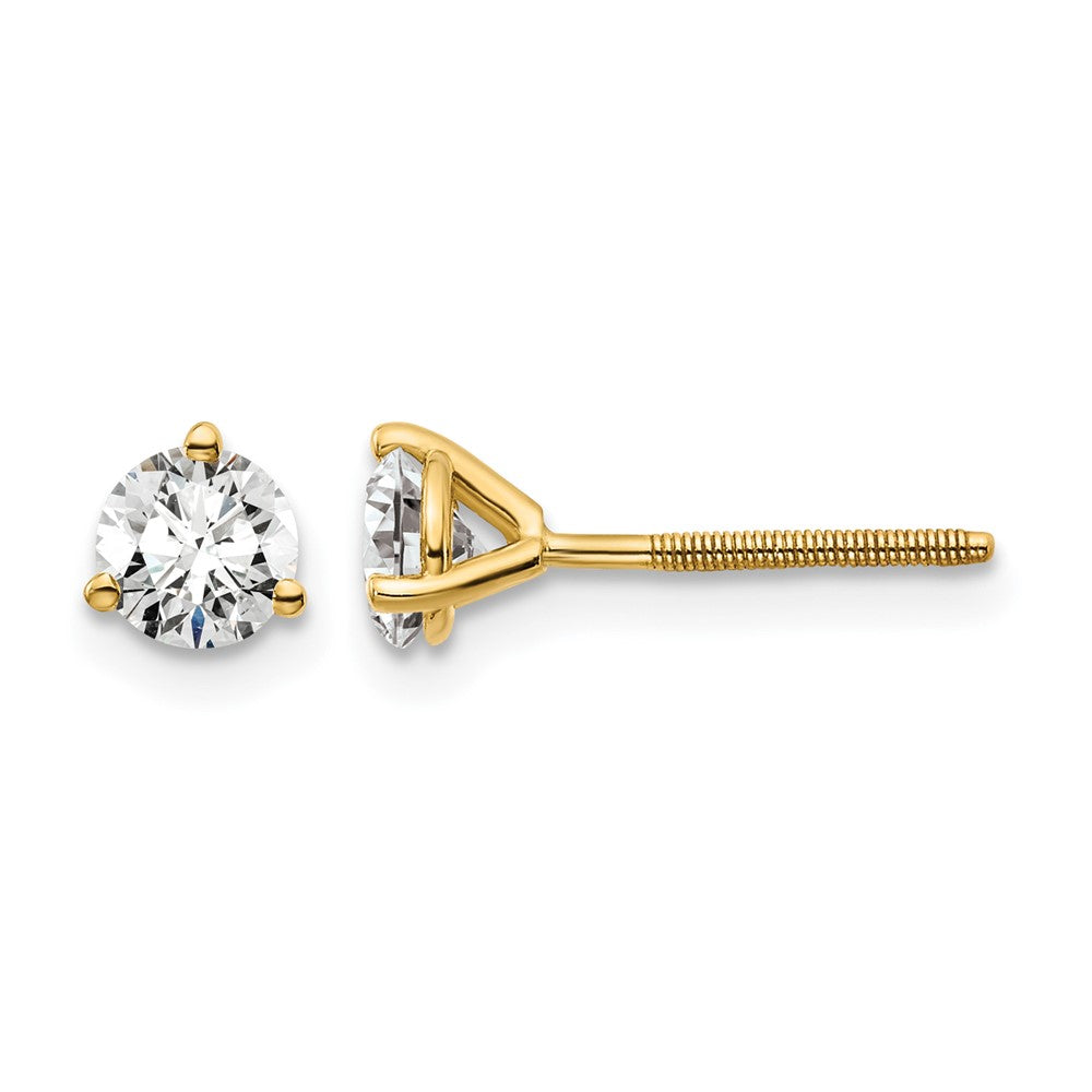 14k 5/8 carat Certified Lab Grown Diamond VS+ F+ Round Complete Three Prong Screwback Stud Earrings, 0.66 ct, 4.4 x 4.4 mm