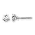14k White Gold 3/4 carat Certified Lab Grown Diamond VS/SI+ G+ Round Complete Three Prong Screwback Stud Earrings, 0.72 ct, 4.5 x 4.5 mm