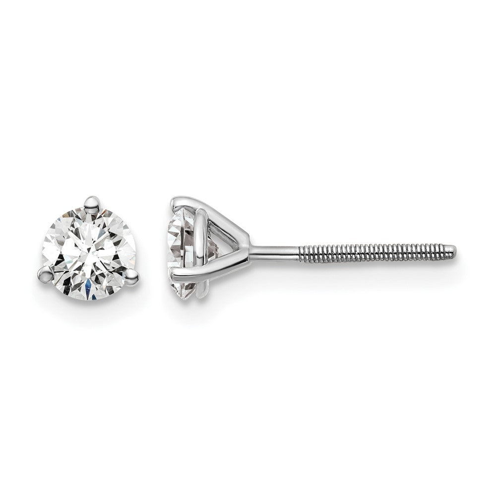 14k White Gold 3/4 carat Certified Lab Grown Diamond VS+ F+ Round Complete Three Prong Screwback Stud Earrings, 0.72 ct, 4.5 x 4.5 mm