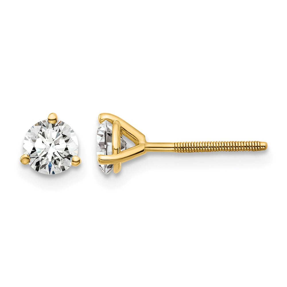 14k 3/4 carat Certified Lab Grown Diamond VS/SI+ G+ Round Complete Three Prong Screwback Stud Earrings, 0.72 ct, 4.5 x 4.5 mm