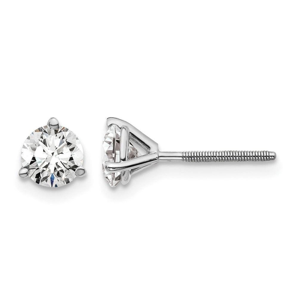 14k White Gold 1 carat Certified Lab Grown Diamond VS+ F+ Round Complete Three Prong Screwback Stud Earrings, 1.04 ct, 5 x 5 mm
