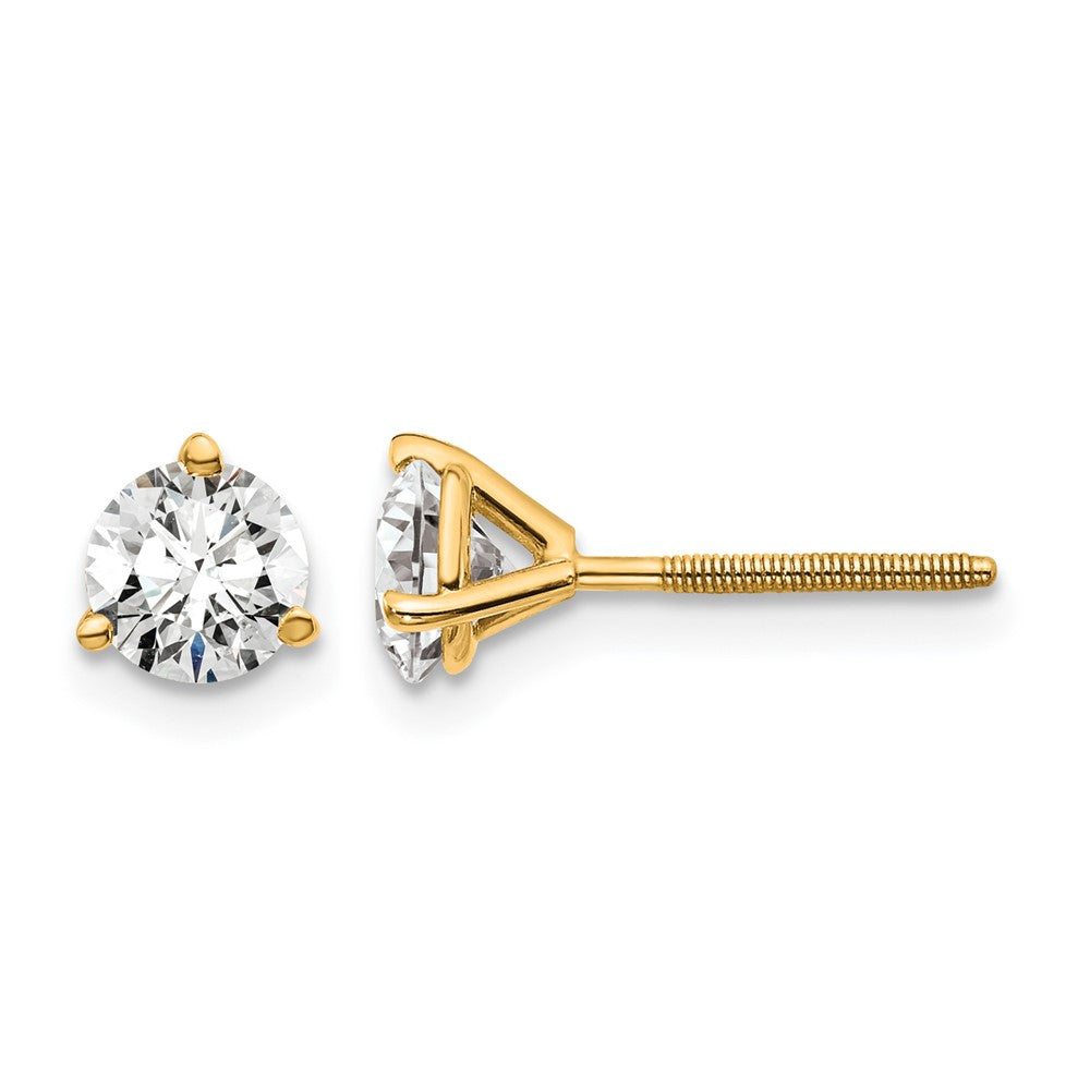 14k 1 carat Certified Lab Grown Diamond VS+ F+ Round Complete Three Prong Screwback Stud Earrings, 1.04 ct, 5 x 5 mm
