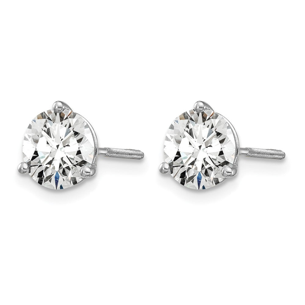 14k 1 1/2 carat Certified Lab Grown Diamond VS/SI+ G+ Round Complete Three Prong Stud Earrings, 1.5 ct, 5.8 x 5.8 mm