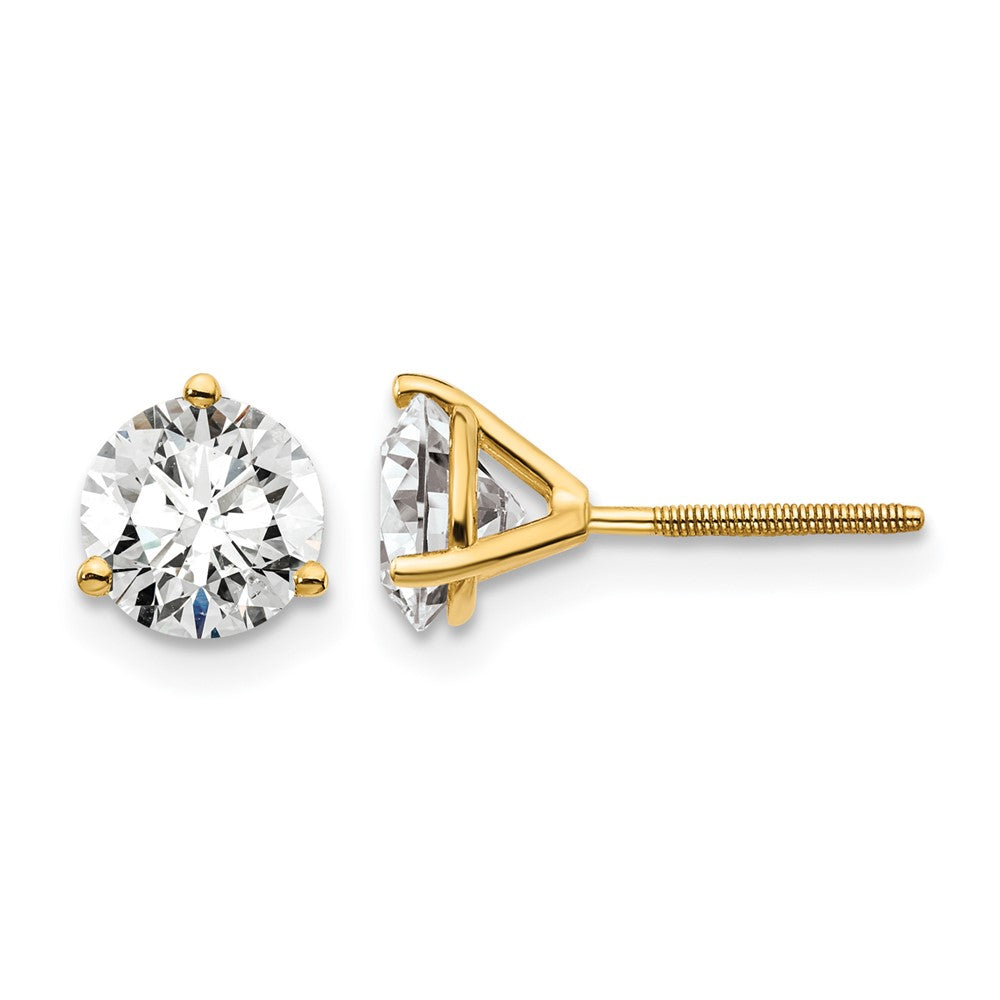 14k 1 1/2 carat Certified Lab Grown Diamond VS+ F+ Round Complete Three Prong Stud Earrings, 1.5 ct, 5.8 x 5.8 mm