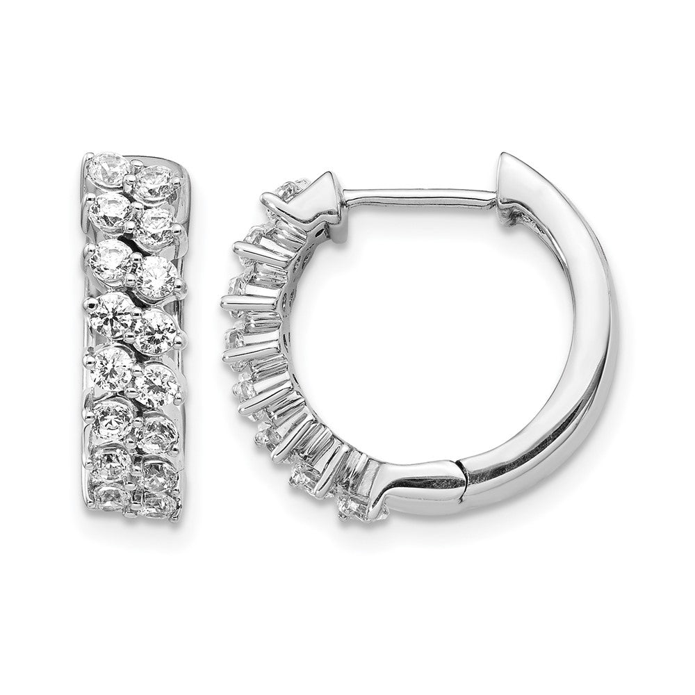 14k White Gold 2-row 1 carat Diamond Hinged Hoop Earrings, 0.96 ct, 15 x 17 mm