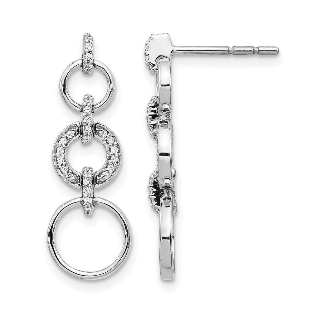 14k White Gold 1/6 carat Diamond Circles Dangle Post Earrings, 0.156 ct, 26 x 9 mm