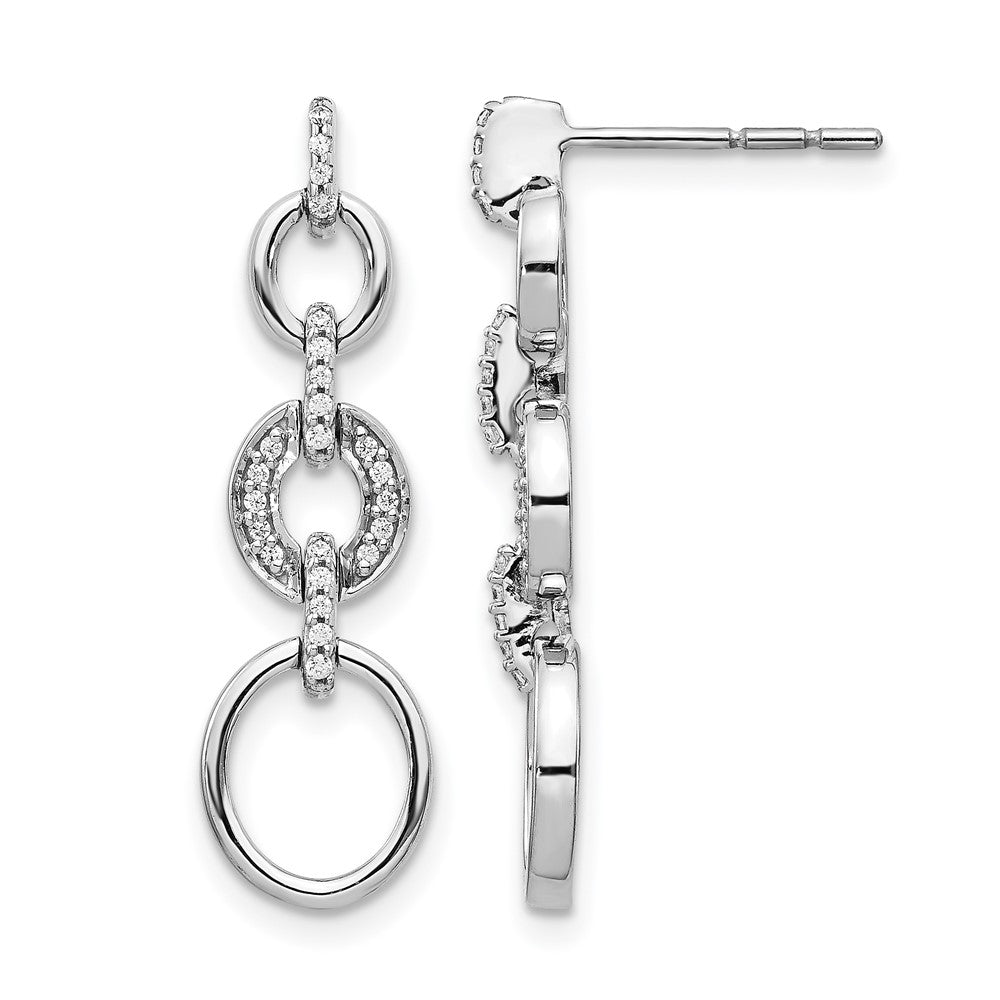 14k White Gold 1/8 carat Diamond Circles Dangle Post Earrings, 0.144 ct, 27 x 8 mm
