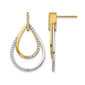 14k Two-tone 1/2 carat Diamond Teardrop Dangle Post Earrings, 0.48 ct, 30 x 17 mm