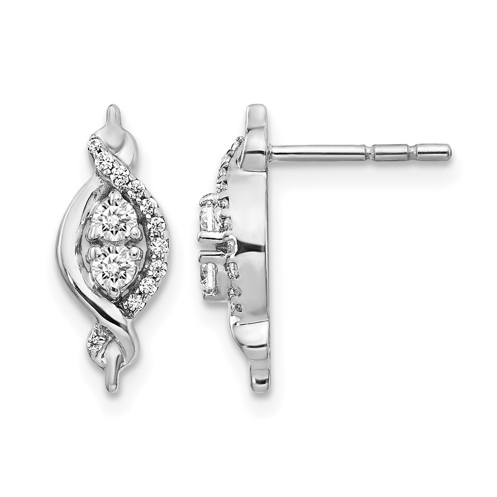 14k White Gold 1/4 carat Diamond Fancy Twist Post Earrings, 0.242 ct, 15 x 6 mm
