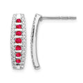 14k White Gold Diamond and Ruby Fancy Curved Post Earrings, 0.69 ct, 17 x 5 mm