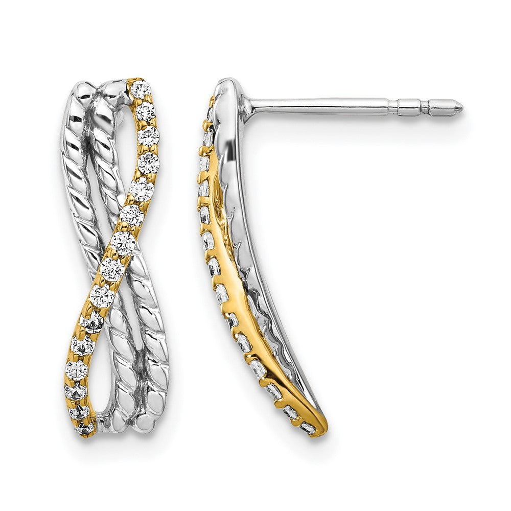 14k Two-tone 1/5 carat Diamond Fancy Post Earrings, 0.2 ct, 17 x 5 mm