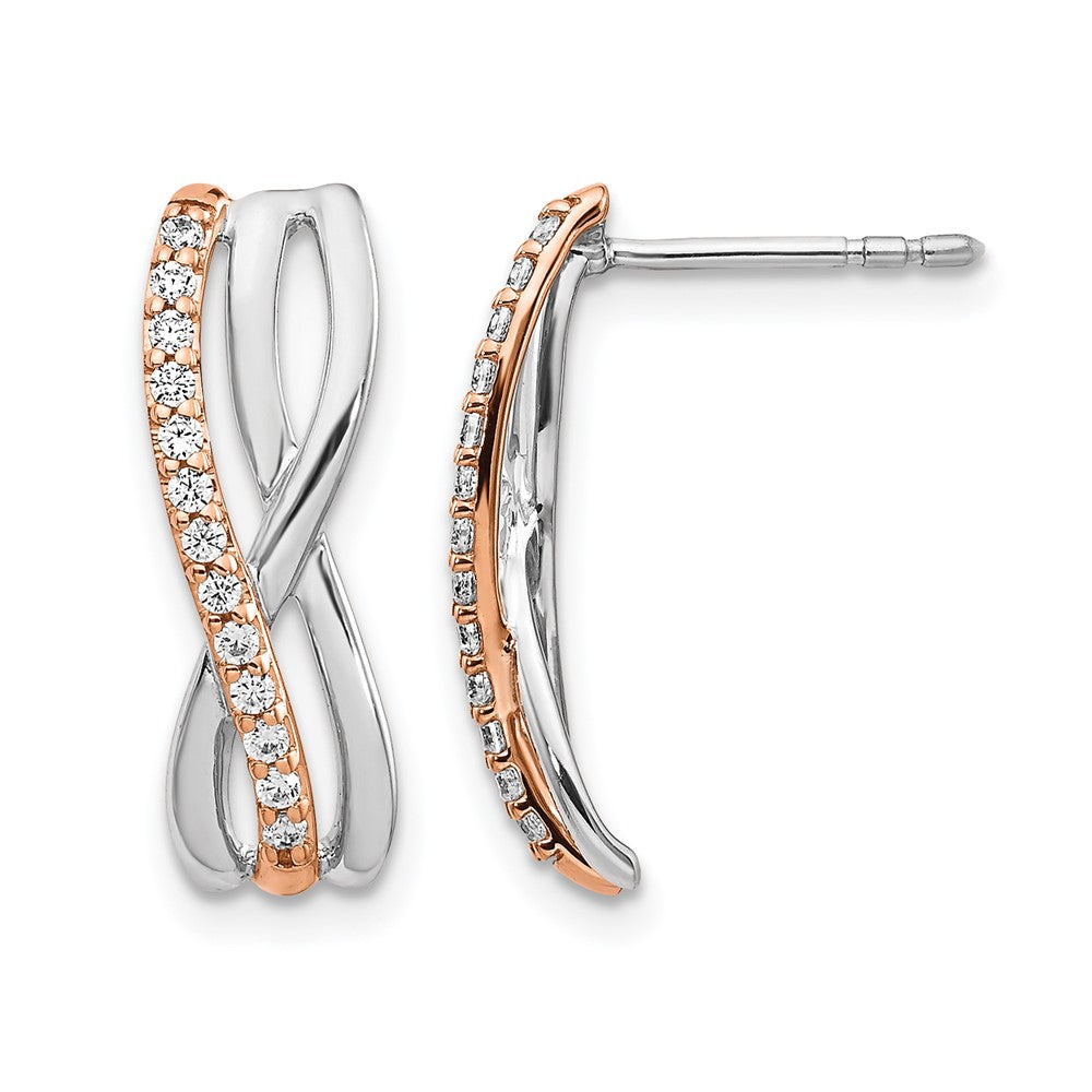 14k Rose and White Gold 1/5 carat Diamond Fancy Post Earrings, 0.208 ct, 18 x 5 mm