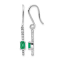 14k White Gold 4x3mm Emerald-cut Emerald and Diamond Dangle Shepherd Hook Earrings, 0.498 ct, 30 x 4 mm