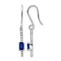 14k White Gold 4x3mm Emerald-cut Sapphire and Diamond Dangle Shepherd Hook Earrings, 0.498 ct, 31 x 3 mm