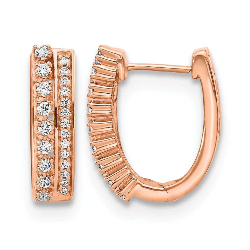 14k Rose Gold 2-row 1/2 carat Diamond Fancy Hinged Hoop Earrings, 0.5 ct, 18 x 15 mm