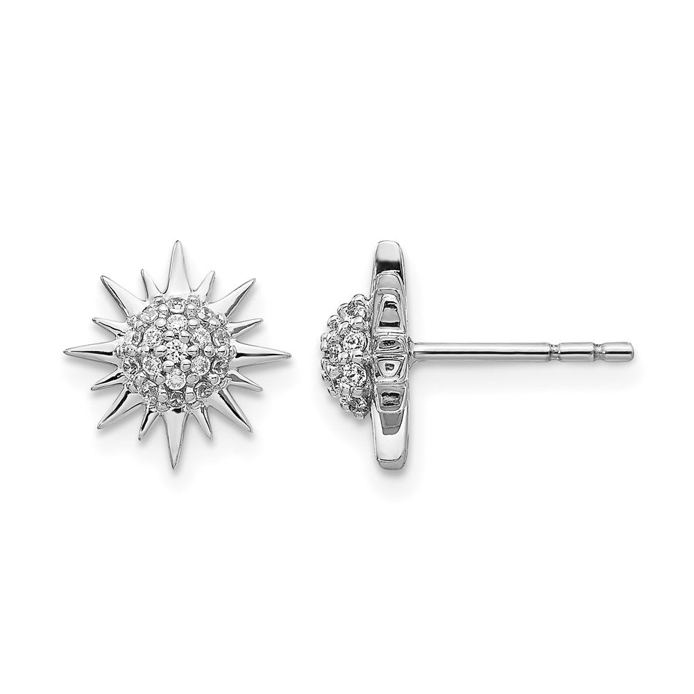 14k White Gold 1/5 carat Diamond Fancy Sun / Star Post Earrings, 0.192 ct, 11 x 11 mm