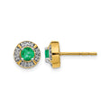 14k 4.1mm Round Emerald and Diamond Halo Post Earrings, 0.62 ct, 8 x 8 mm