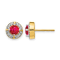 14k 5.2mm Round Ruby and Diamond Halo Post Earrings, 1.192 ct, 9 x 9 mm