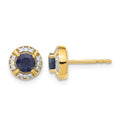 14k 4.5mm Round Sapphire and Diamond Halo Post Earrings, 1.464 ct, 9 x 9 mm