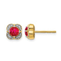 14k 4.5mm Round Ruby and Diamond Fancy Square Post Earrings, 0.756 ct, 5 x 5 mm