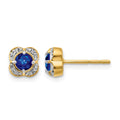 14k 4.1mm Round Sapphire and Diamond Fancy Square Post Earrings, 1.088 ct, 5 x 5 mm