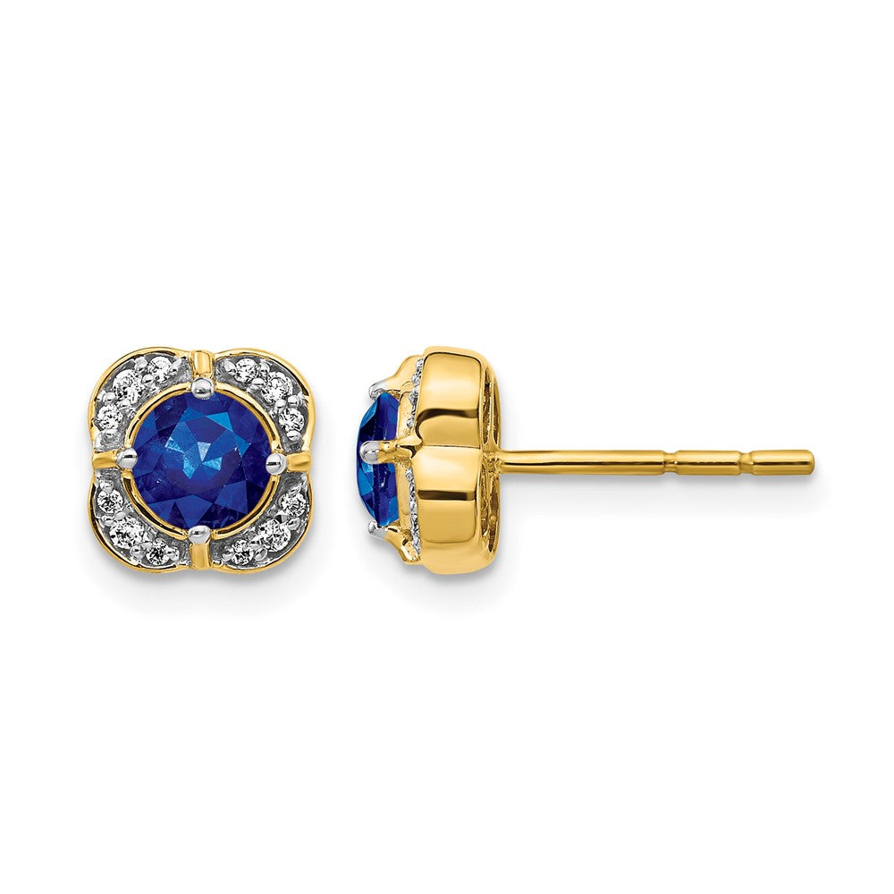 14k 4.5mm Round Sapphire and Diamond Fancy Square Post Earrings, 1.416 ct, 6 x 6 mm