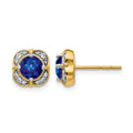 14k 5.2mm Round Sapphire and Diamond Fancy Square Post Earrings, 2.128 ct, 8 x 8 mm