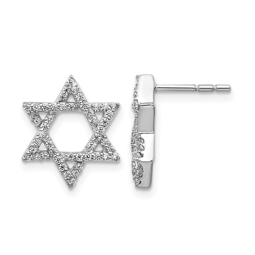 14k White Gold 3/8 carat Diamond Star of David Post Earrings, 0.384 ct, 14 x 12 mm