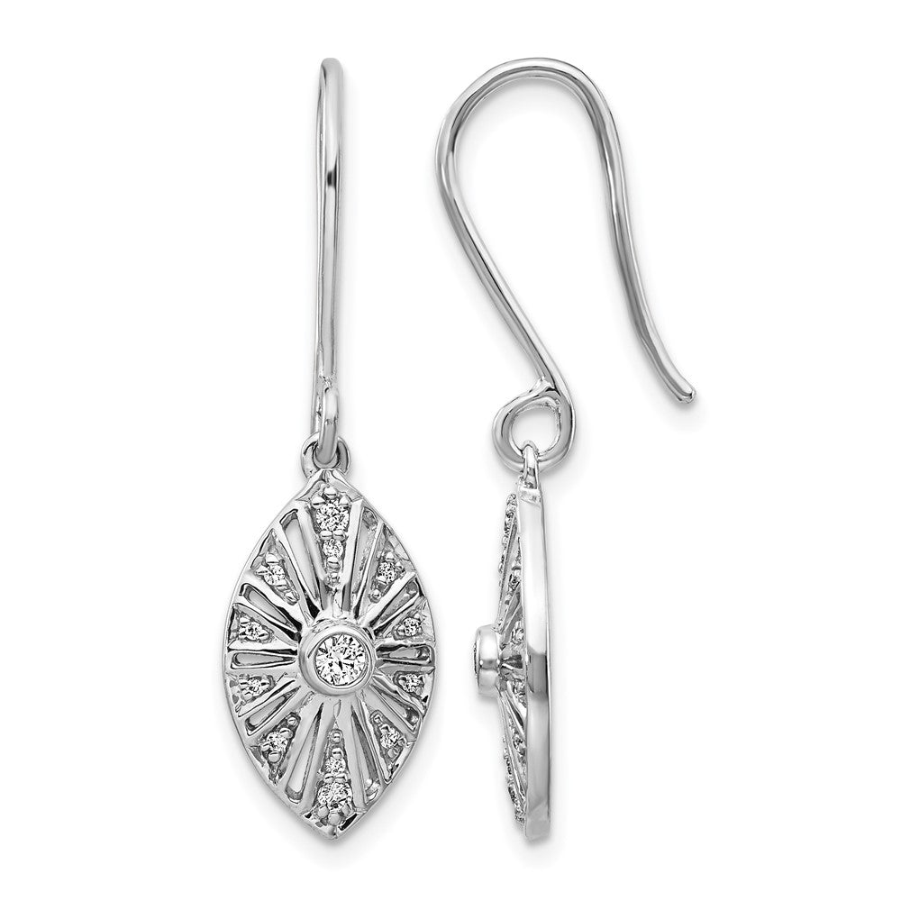 14k White Gold 1/5 carat Diamond Vintage-style Dangle Shepherd Hook Earrings, 0.21 ct, 43 x 9 mm