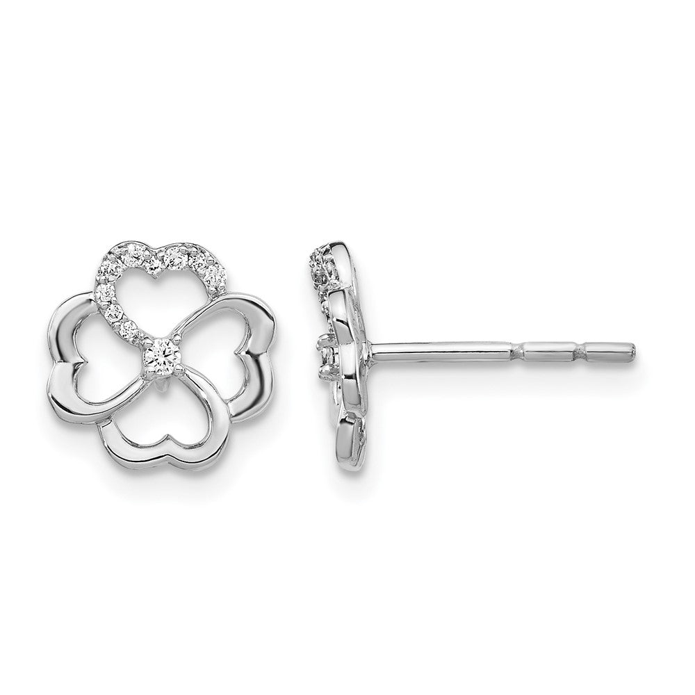 14k White Gold 1/10 carat Diamond Fancy Clover Post Earrings, 0.092 ct, 9 x 9 mm