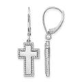 14k White Gold 1/3 carat Diamond Fancy Cross Dangle Leverback Earrings, 0.312 ct, 33 x 11 mm