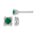 14k White Gold Diamond Square Jackets and 4mm Emerald Stud Earrings, 0.596 ct, 6 x 6 mm