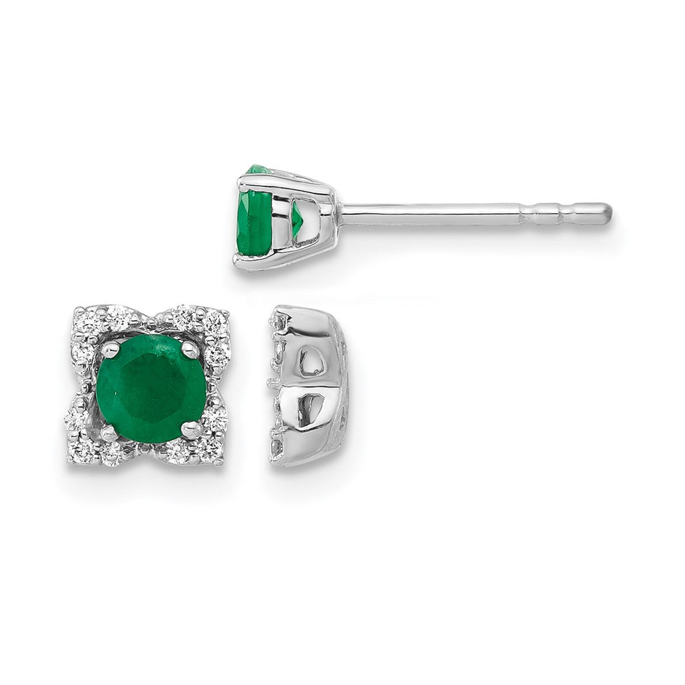 14k White Gold Diamond Square Jackets and 4mm Emerald Stud Earrings, 0.596 ct, 6 x 6 mm