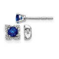 14k White Gold Diamond Square Jackets and 4mm Sapphire Stud Earrings, 1.096 ct, 5 x 5 mm