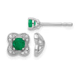 14k White Gold Diamond Square Jackets and 4mm Emerald Stud Earrings, 0.58 ct, 7 x 7 mm