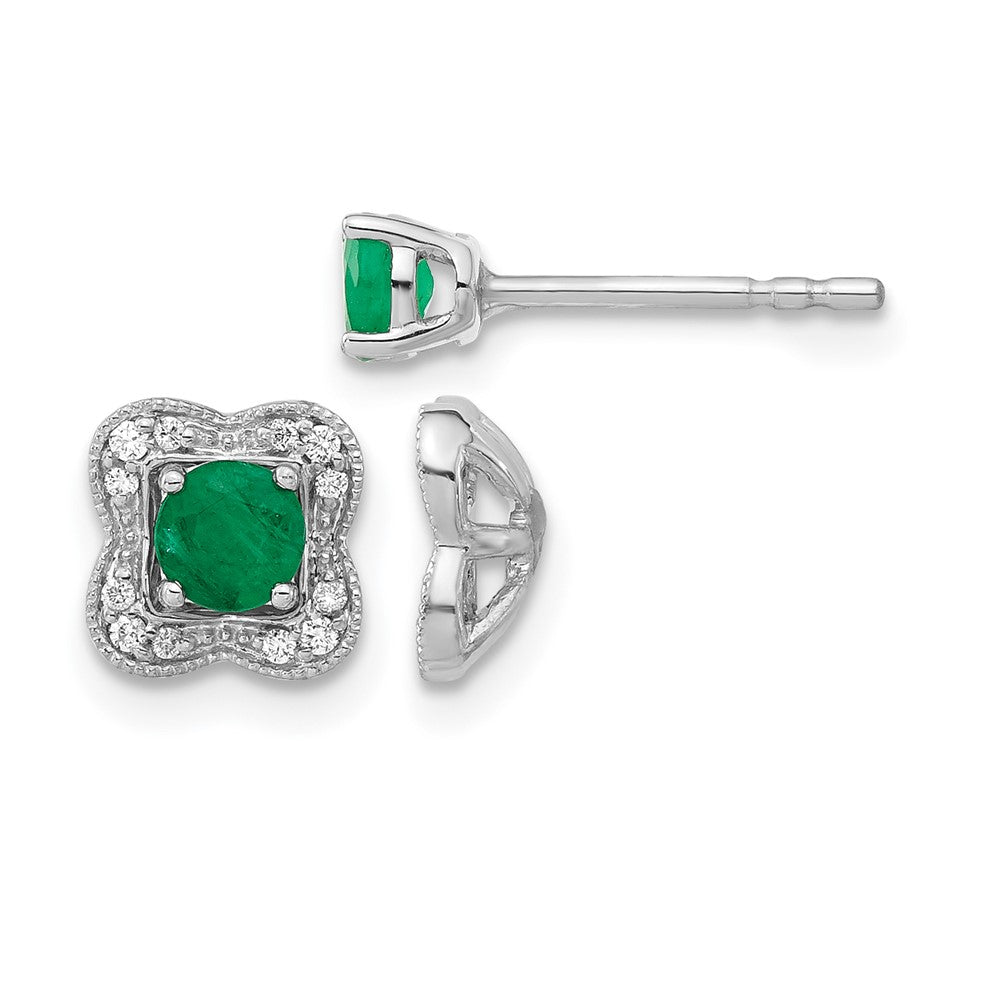 14k White Gold Diamond Square Jackets and 4mm Emerald Stud Earrings, 0.58 ct, 7 x 7 mm