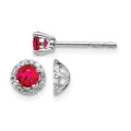 14k White Gold Diamond Halo Jackets and 4mm Ruby Stud Earrings, 0.616 ct, 6 x 6 mm