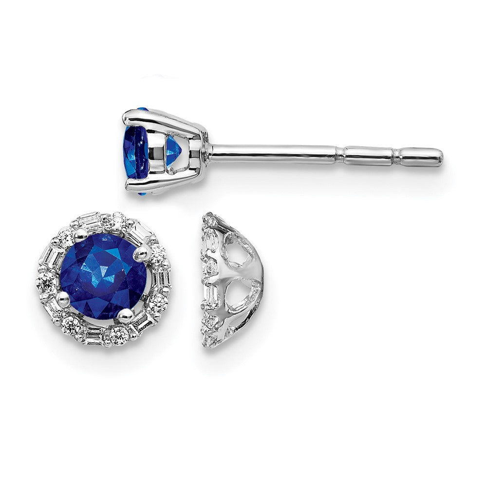 14k White Gold Diamond Halo Jackets and 4mm Sapphire Stud Earrings, 0.616 ct, 5 x 5 mm