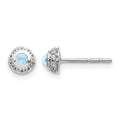 14k White Gold 2.5mm Round Aquamarine Cabochon and Diamond Halo Post Earrings, 0.336 ct, 5 x 5 mm