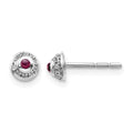 14k White Gold Diamond and Round Rhodolite Garnet Cabochon Post Earrings, 0.176 ct, 3 x 3 mm