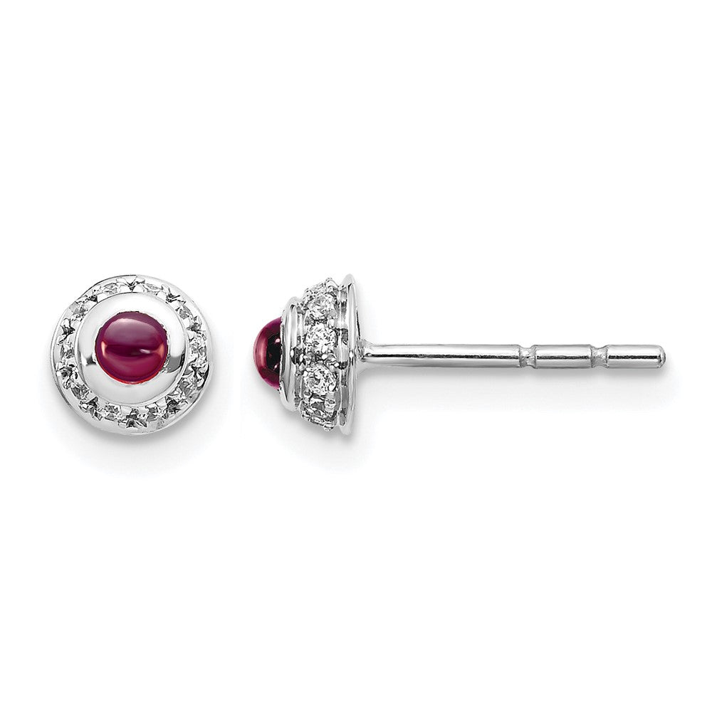 14k White Gold Diamond and Cabochon Rhodolite Garnet Earrings, 0.336 ct, 4 x 4 mm