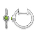 14k White Gold 2.7mm Round Peridot Cabochon and .20 carat Diamond Hinged Hoop Earrings, 0.658 ct, 16 x 5 mm
