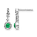 14k White Gold 3mm Round Emerald Cabochon and Diamond Halo Dangle Post Earrings, 1.072 ct, 15 x 5 mm
