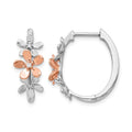 14k Rose and White Gold 1/20 carat Diamond Flowers Hinged Hoop Earrings, 0.056 ct, 21 x 20 mm