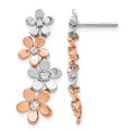14k Rose and White Gold 1/5 carat Diamond Flowers Dangle Post Earrings, 0.19 ct, 26 x 9 mm