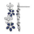 14k White Gold Diamond and Sapphire Floral Dangle Post Earrings, 0.974 ct, 28 x 10 mm