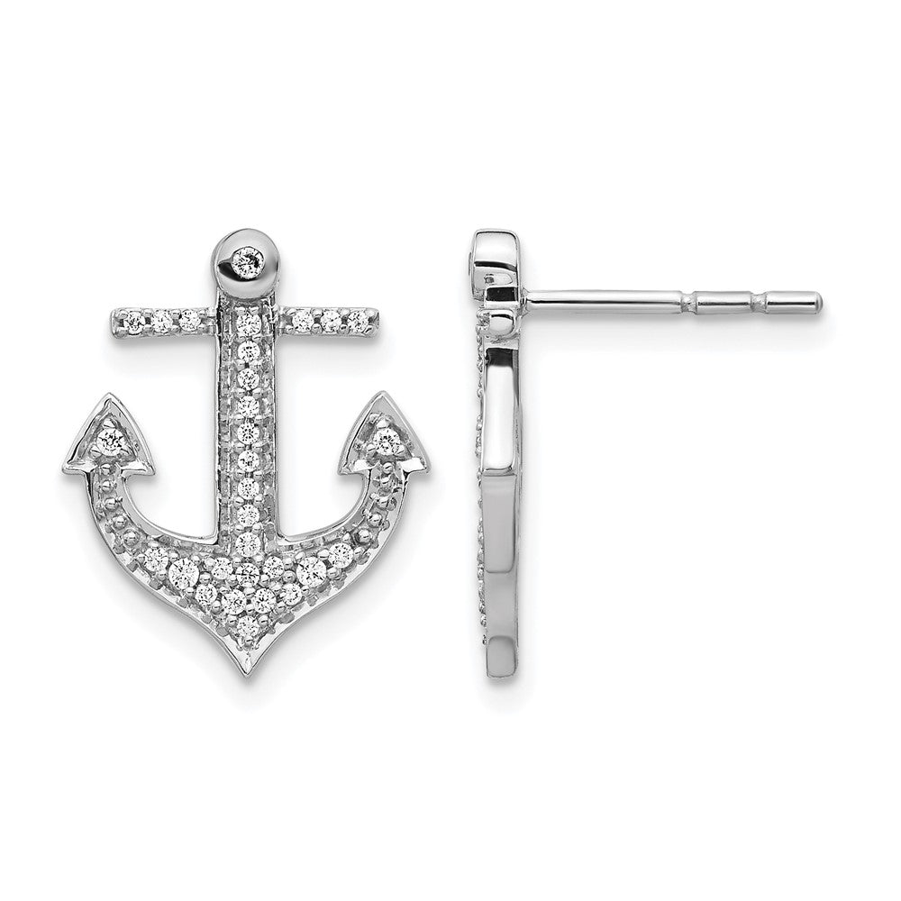 14k White Gold 1/5 carat Diamond Anchor Post Earrings, 0.21 ct, 16 x 13 mm