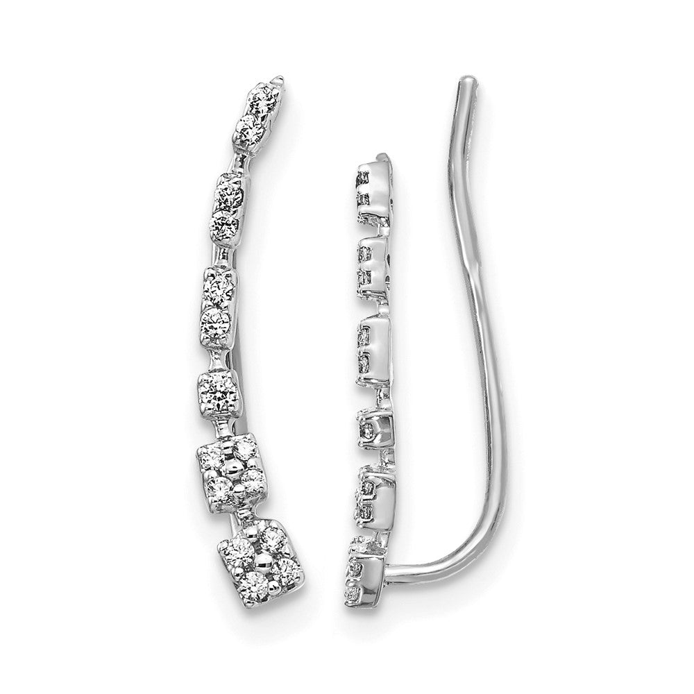 14k White Gold 1/6 carat Diamond Graduated Ear Climber Earrings, 0.132 ct, 19 x 3 mm