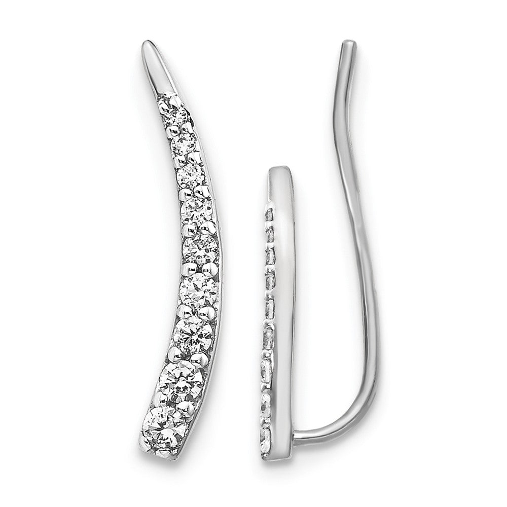 14k White Gold 1/6 carat Diamond Graduated Ear Climber Earrings, 0.156 ct, 14 x 3 mm